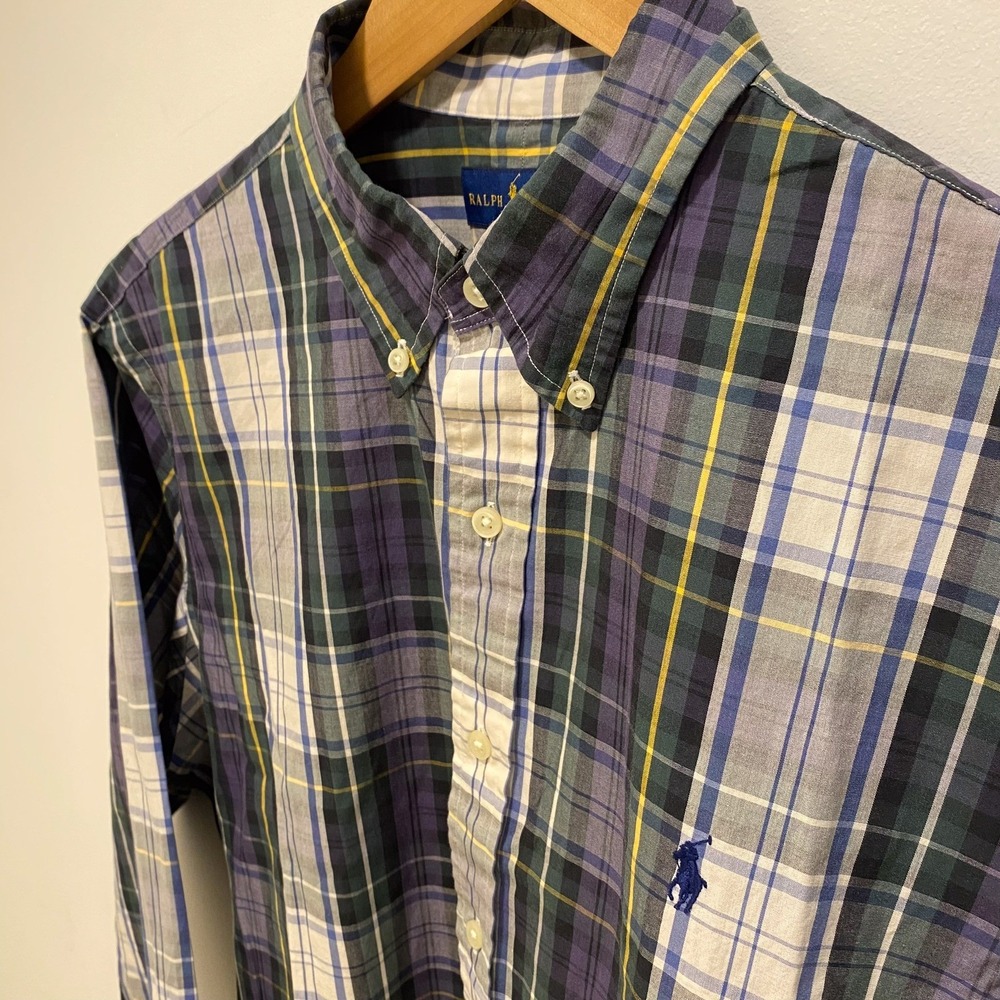 Ralph Lauren Mens Classic Fit Plaid Button Down Shirt Blue Green Pony Size Large - Picture 4 of 9